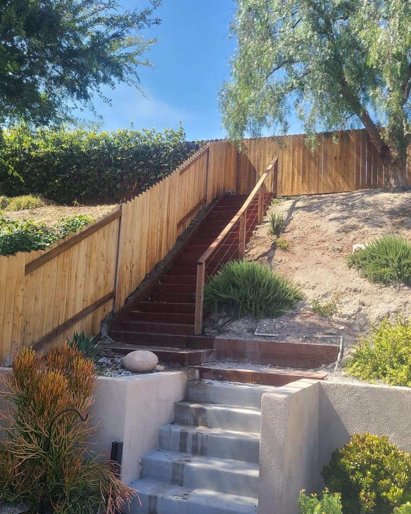 Wood Fence with Deck Stairs